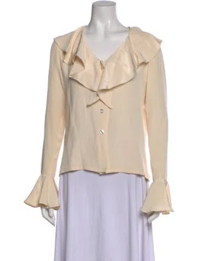 Pre-owned Neiman Marcus Silk V-neck Blouse In Neutral