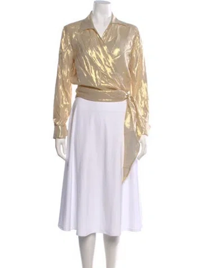 Pre-owned Neiman Marcus Silk V-neck Blouse In Neutral