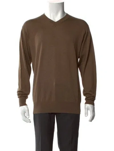 Pre-owned Neiman Marcus Silk V-neck Pullover In Brown