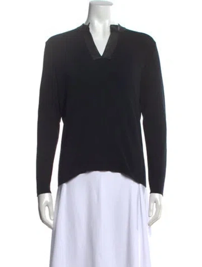 Pre-owned Neiman Marcus Silk V-neck Sweater In Black