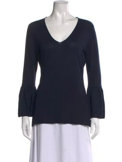 Pre-owned Neiman Marcus Silk V-neck Sweater In Blue