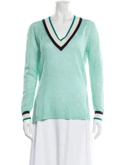 Pre-owned Neiman Marcus Silk V-neck Sweater In Blue