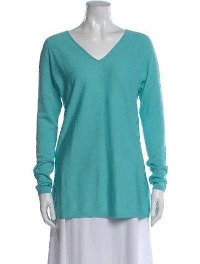 Pre-owned Neiman Marcus Silk V-neck Sweater In Blue