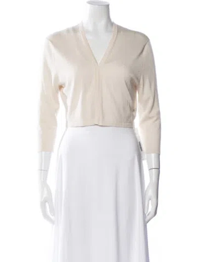 Pre-owned Neiman Marcus Silk V-neck Sweater In Neutral