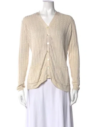 Pre-owned Neiman Marcus Silk V-neck Sweater In Neutral