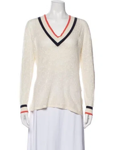 Pre-owned Neiman Marcus Silk V-neck Sweater In Neutral
