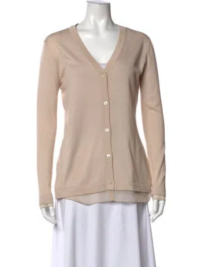 Pre-owned Neiman Marcus Silk V-neck Sweater In Neutrals