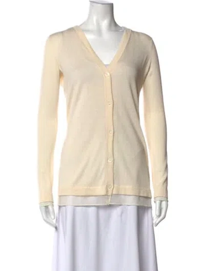 Pre-owned Neiman Marcus Silk V-neck Sweater In Neutrals