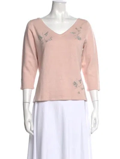Pre-owned Neiman Marcus Silk V-neck Sweater In Pink