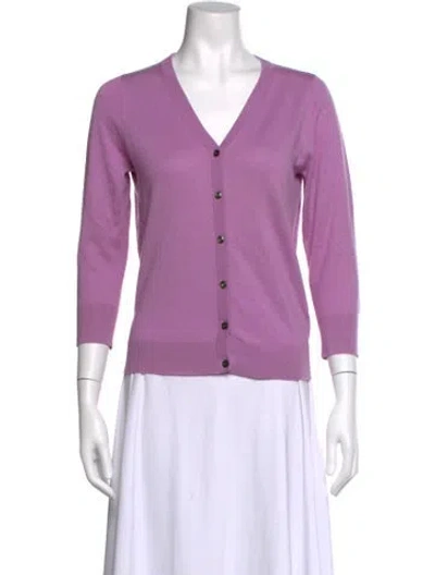 Pre-owned Neiman Marcus Silk V-neck Sweater In Purple