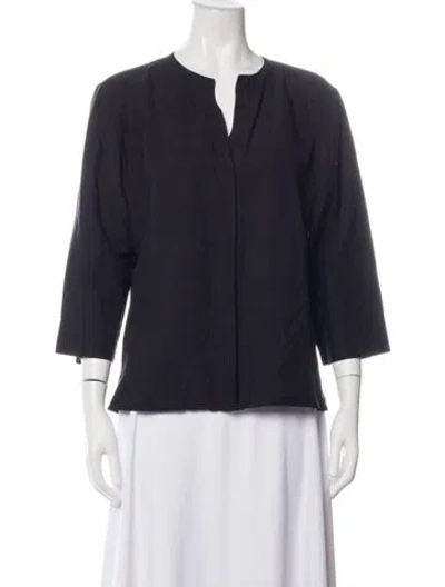 Pre-owned Neiman Marcus Silk V-neck Top In Blue