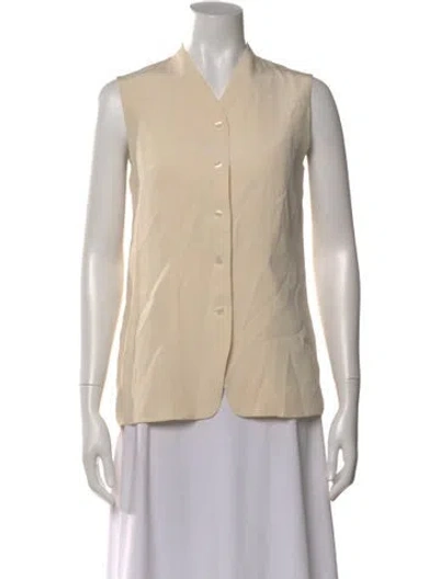 Pre-owned Neiman Marcus Silk V-neck Top In Neutral