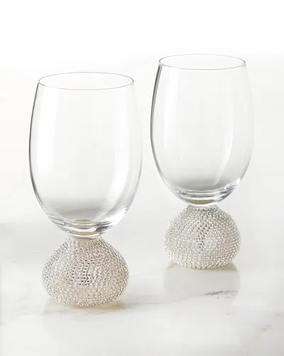 Neiman Marcus Silver Bling Wine Glasses, Set Of 2 In Transparent