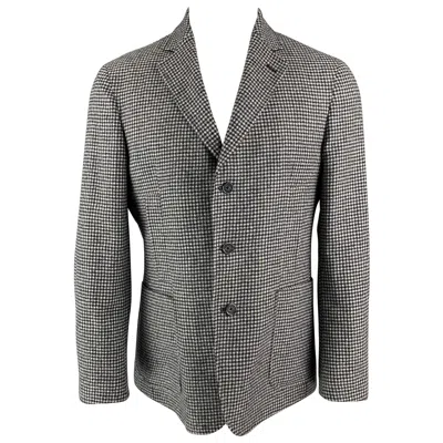 Pre-owned Neiman Marcus Size 40 Wool Black & White Houndstooth Notch Lapel Sport Coat