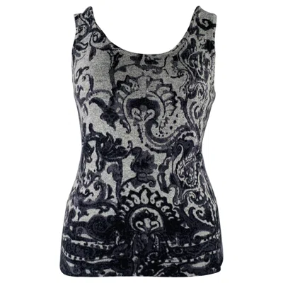 Pre-owned Neiman Marcus Size L Grey Charcoal Cashmere Paisley Tank Casual Top In Gray