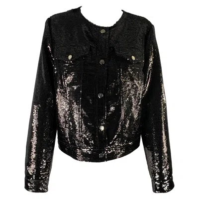 Pre-owned Neiman Marcus Size M Black Polyethylene Blend Sequined Snaps Jacket