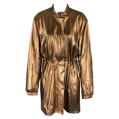 Pre-owned Neiman Marcus Size M Copper Metallic Parka Jacket In Brown