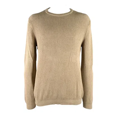 Pre-owned Neiman Marcus Size Xl Beige Knit Cotton Crew Neck Sweater In Brown