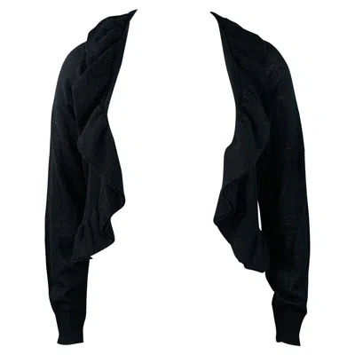 Pre-owned Neiman Marcus Size Xl Black Acrylic Wool Ruffled Open Front Cardigan