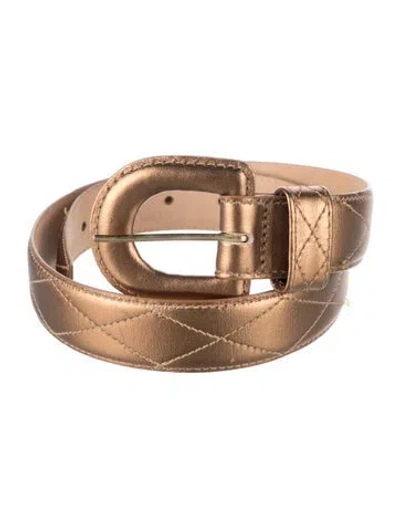 Pre-owned Neiman Marcus Skinny Leather Waist Belt In Gold