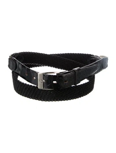 Pre-owned Neiman Marcus Skinny Nylon Belt In Black