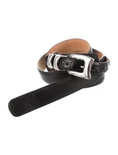 Pre-owned Neiman Marcus Skinny Snakeskin Waist Belt In Black