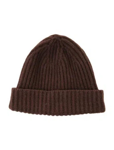 Pre-owned Neiman Marcus Solid Cashmere Beanie Hat In Brown