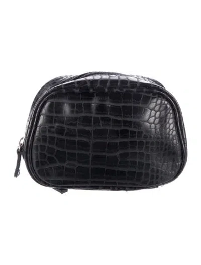 Pre-owned Neiman Marcus Solid Leather Cosmetic Bag In Black
