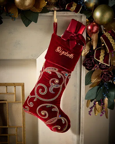 Neiman Marcus Spiritual Scroll Velvet Stocking, Personalized