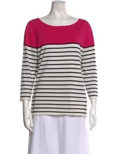 Pre-owned Neiman Marcus Striped Bateau Neckline Top In White