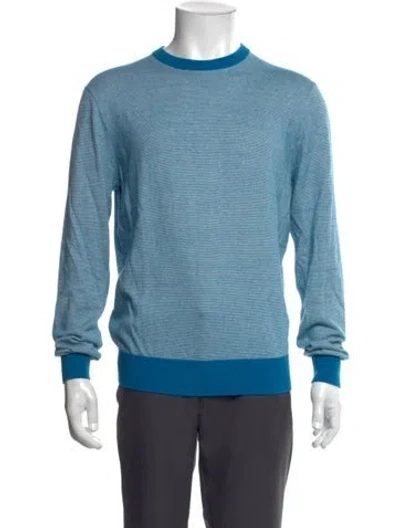 Pre-owned Neiman Marcus Striped Crew Neck Pullover In Blue