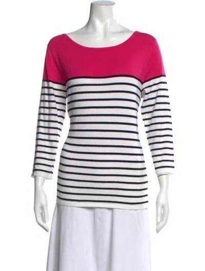 Pre-owned Neiman Marcus Striped Crew Neck Sweater In White