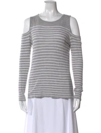 Pre-owned Neiman Marcus Striped Crew Neck Top In Gray