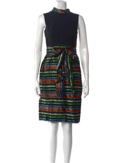 Pre-owned Neiman Marcus Striped Knee-length Dress In Black