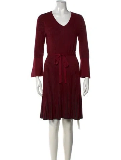 Pre-owned Neiman Marcus Striped Knee-length Dress In Burgundy