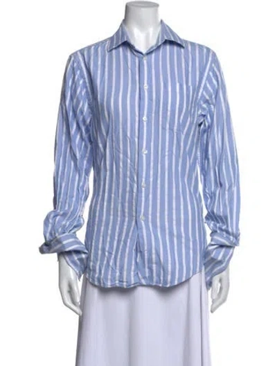 Pre-owned Neiman Marcus Striped Long Sleeve Button-up Top In Blue