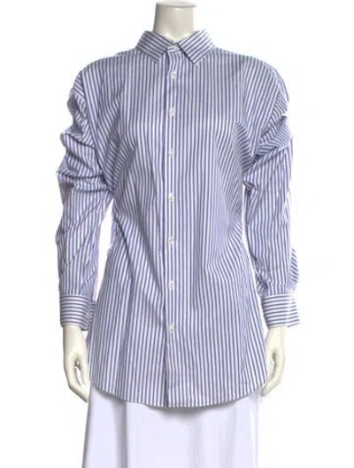 Pre-owned Neiman Marcus Striped Long Sleeve Button-up Top In White