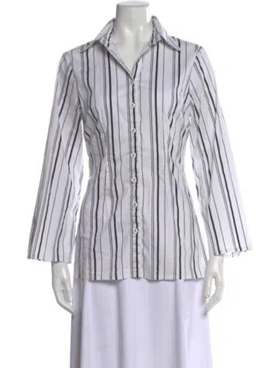 Pre-owned Neiman Marcus Striped Long Sleeve Button-up Top In White
