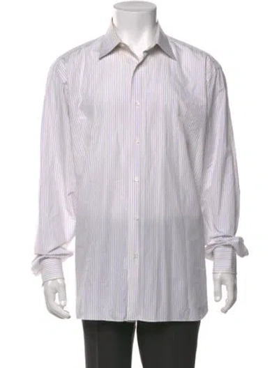 Pre-owned Neiman Marcus Striped Long Sleeve Dress Shirt In White