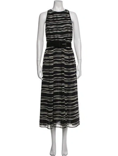 Pre-owned Neiman Marcus Striped Midi Length Dress In Black