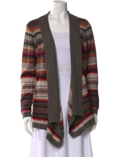 Pre-owned Neiman Marcus Striped Open Front Sweater In Brown