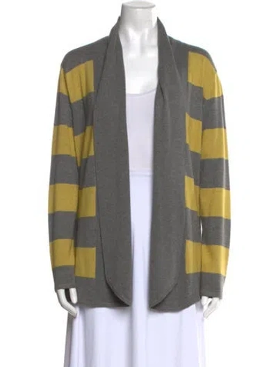 Pre-owned Neiman Marcus Striped Open Front Sweater In Gray