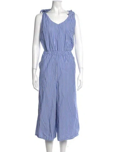 Pre-owned Neiman Marcus Striped Scoop Neck Jumpsuit In Blue