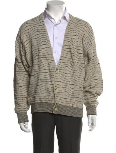 Pre-owned Neiman Marcus Striped V-neck Cardigan In Neutral