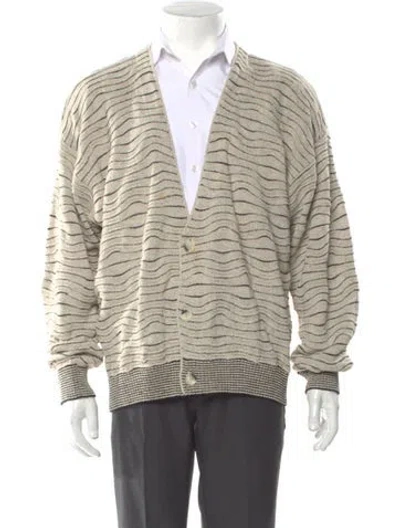 Pre-owned Neiman Marcus Striped V-neck Cardigan In Neutral
