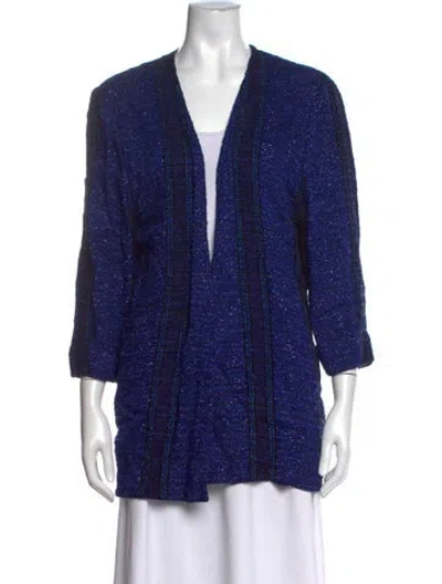 Pre-owned Neiman Marcus Striped V-neck Sweater In Blue