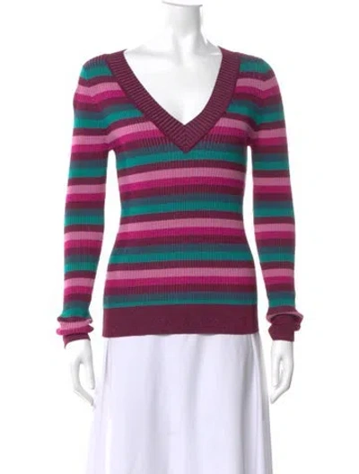 Pre-owned Neiman Marcus Striped V-neck Sweater In Pink