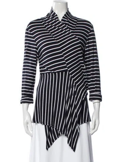 Pre-owned Neiman Marcus Striped V-neck Top In Blue