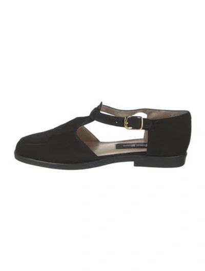 Pre-owned Neiman Marcus Suede Mary Jane Flats In Black