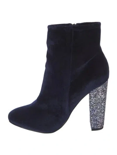 Pre-owned Neiman Marcus Suede Printed Boots In Blue